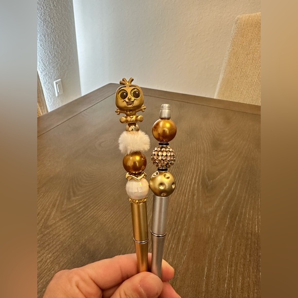 Handmade Other - Disney Doorables Gold Olaf Frozen Set‎ Of 2 Beaded Pens with extra Refill Ink
